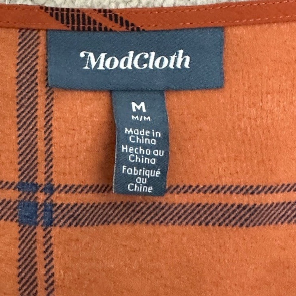 ModCloth Orange Plaid Flutter Sleeve V Neck Midi Dress Womens‎ M - Picture 10 of 16